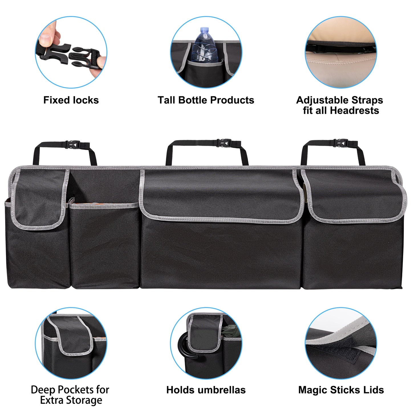 Organizador de maletero de coche para SUV, organizador colgante para asiento trasero de camión, MPV, bolsas de almacenamiento de asiento trasero mejoradas con 4 bolsillos de 39x14 pulgadas
