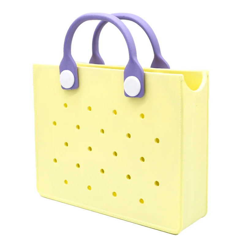 Bolso de mano morado con perforaciones  para mujer, informal, impermeable, para viajes, con abalorios, para playa y exteriores.