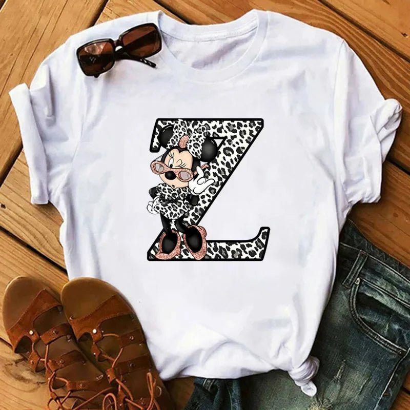 Camisetas con estampado de 26 letras para mujer, camisetas Disney 2024, camisetas casuales de verano de manga corta, camisetas gráficas para mujer, ropa para mujer