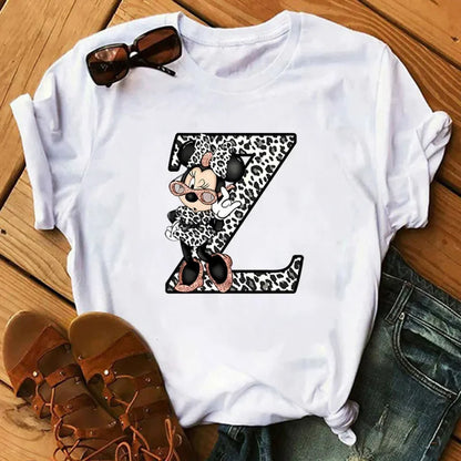 Camisetas con estampado de 26 letras para mujer, camisetas Disney 2024, camisetas casuales de verano de manga corta, camisetas gráficas para mujer, ropa para mujer
