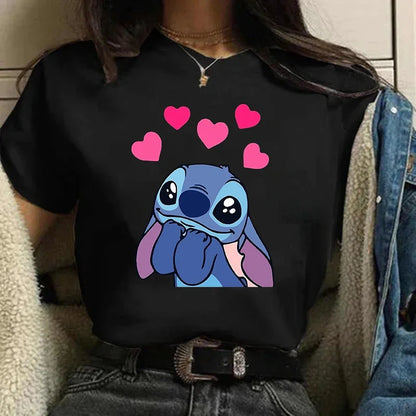 Camiseta divertida de dibujos animados de Stitch de Disney de los años 90 para mujer, camiseta de Lilo y Stitch, camiseta gráfica, ropa de calle, camisetas, ropa femenina