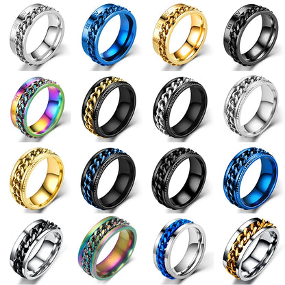 Titanium Steel Spinner Chain Rings for Men Women Anti Stress Anxiety Ring Couple Jewelry 8mm Corkscrew Shape Rings Multifunctional Gift 