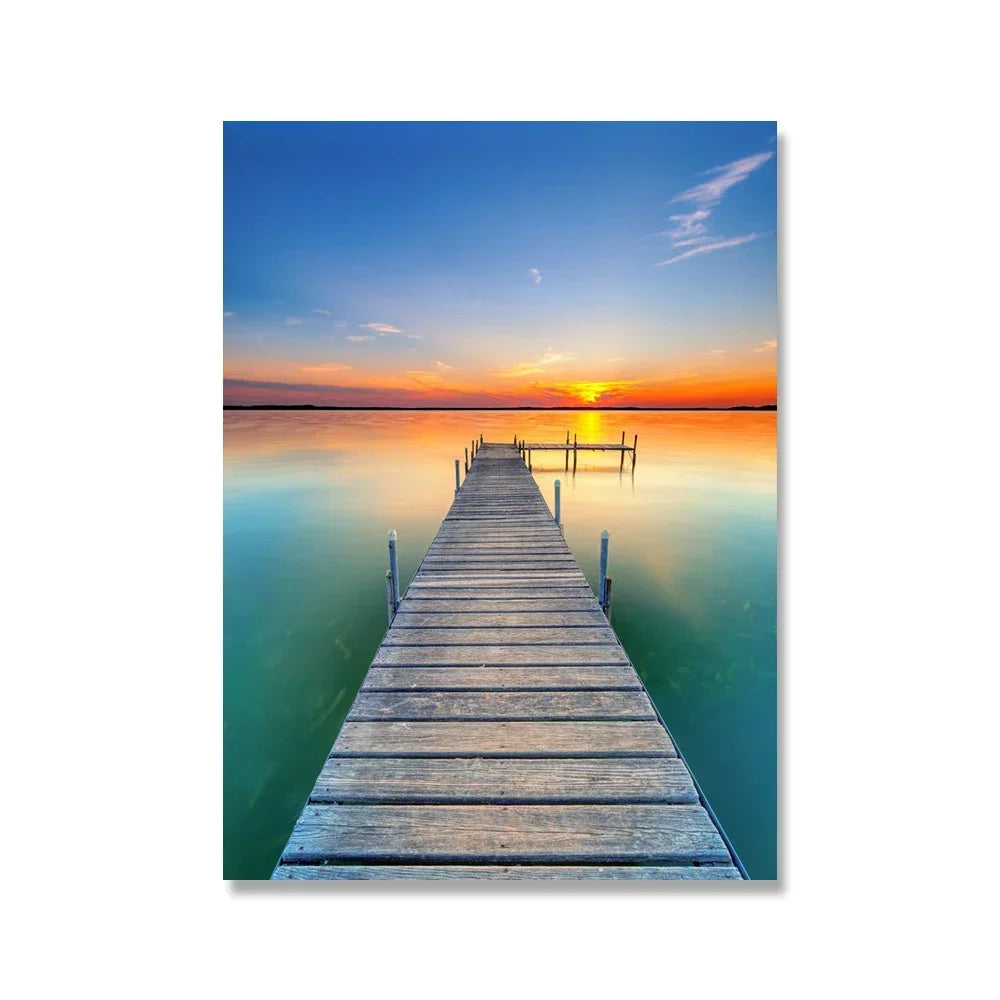 Pintura en lienzo para pared, arte nórdico, puesta de sol, arena, mar, playa, ondas, océano, Palma, póster, imagen Modular de paisaje marino para decoración para sala de estar