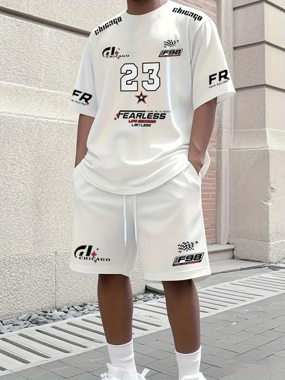 El nuevo traje de verano  para hombre, camiseta gráfica casual con estampado de letras, camiseta deportiva de manga corta, adecuada tanto para hombres como para mujeres.