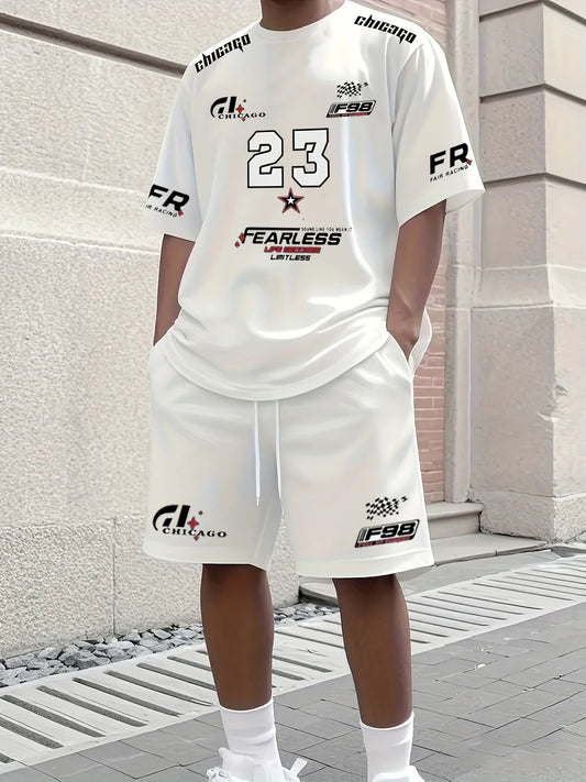 El nuevo traje de verano  para hombre, camiseta gráfica casual con estampado de letras, camiseta deportiva de manga corta, adecuada tanto para hombres como para mujeres.