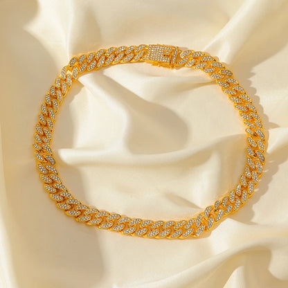 Ensemble collier et bracelet en chaîne cubaine épaisse plaquée or 18 carats de style punk pour hommes et femmes 
