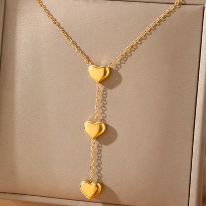 Collar de acero inoxidable con colgante de corazón de melocotón y flecos pequeños para mujer, joyería para San Valentín, regalo de aniversario.