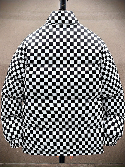 Chaqueta de invierno acolchada para hombre, verde y blanca, con diseño de cuadros, gruesa y aislada, con cuello alto