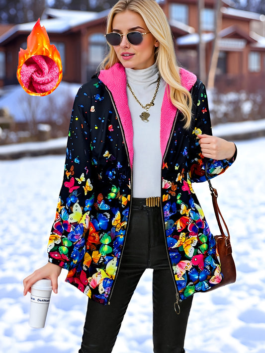 Chaqueta de Invierno Elegante para Mujer con Estampado de Mariposas