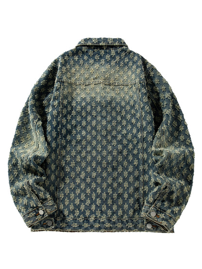 Chaqueta de Denim para Hombre con Cuello Vuelto, Diseño Rasgado y Lavada Nueva - Casual Versátil