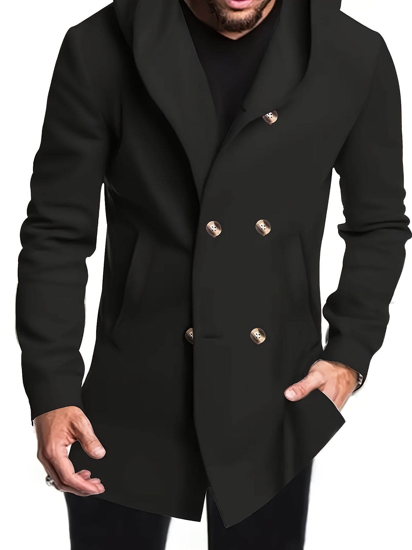 Chaqueta de Tweed con Capucha para Hombre - Chaqueta Invernal Mid-Length con Botones