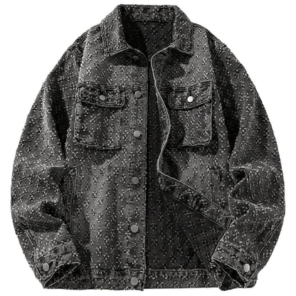 Chaqueta de Denim para Hombre con Cuello Vuelto, Diseño Rasgado y Lavada Nueva - Casual Versátil