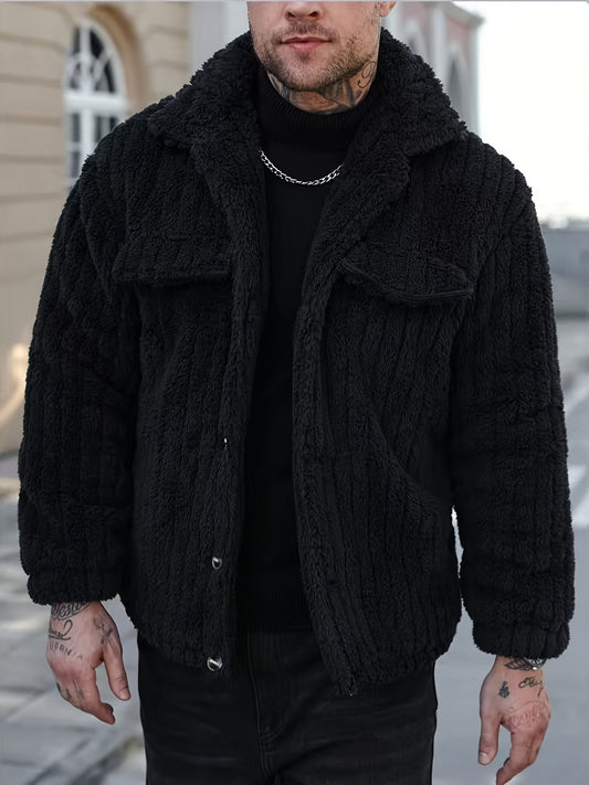 Chaqueta de Invierno para Hombre al Estilo Pana con Forro Teddy Bear - Cuello y Cierre Frontal a Botones