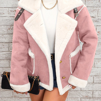 Abrigo de Invierno para Mujer con Cuello - Chaqueta Elegante, Blanca, Cierre de Botones