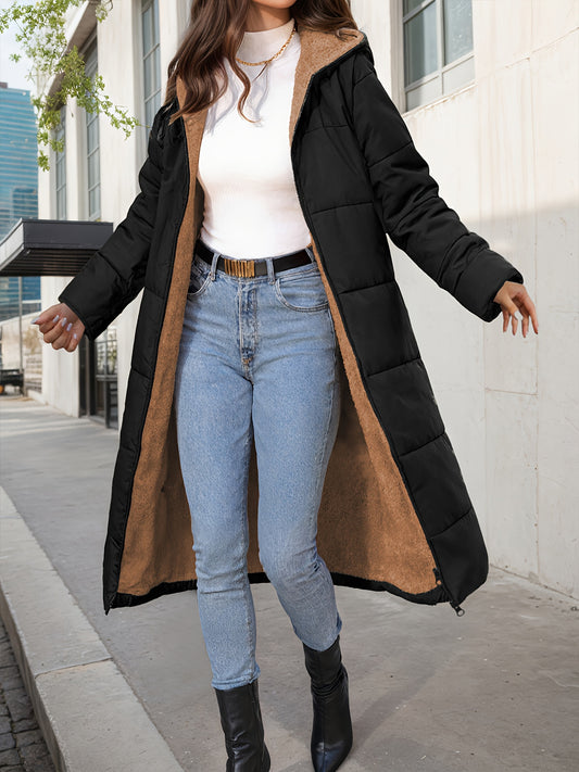 Abrigo Elegante para Mujer con Capucha Acolchada y Textura de Peluche