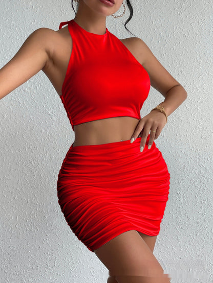 Conjunto sin mangas media espalda de dos piezas conjunto elegante