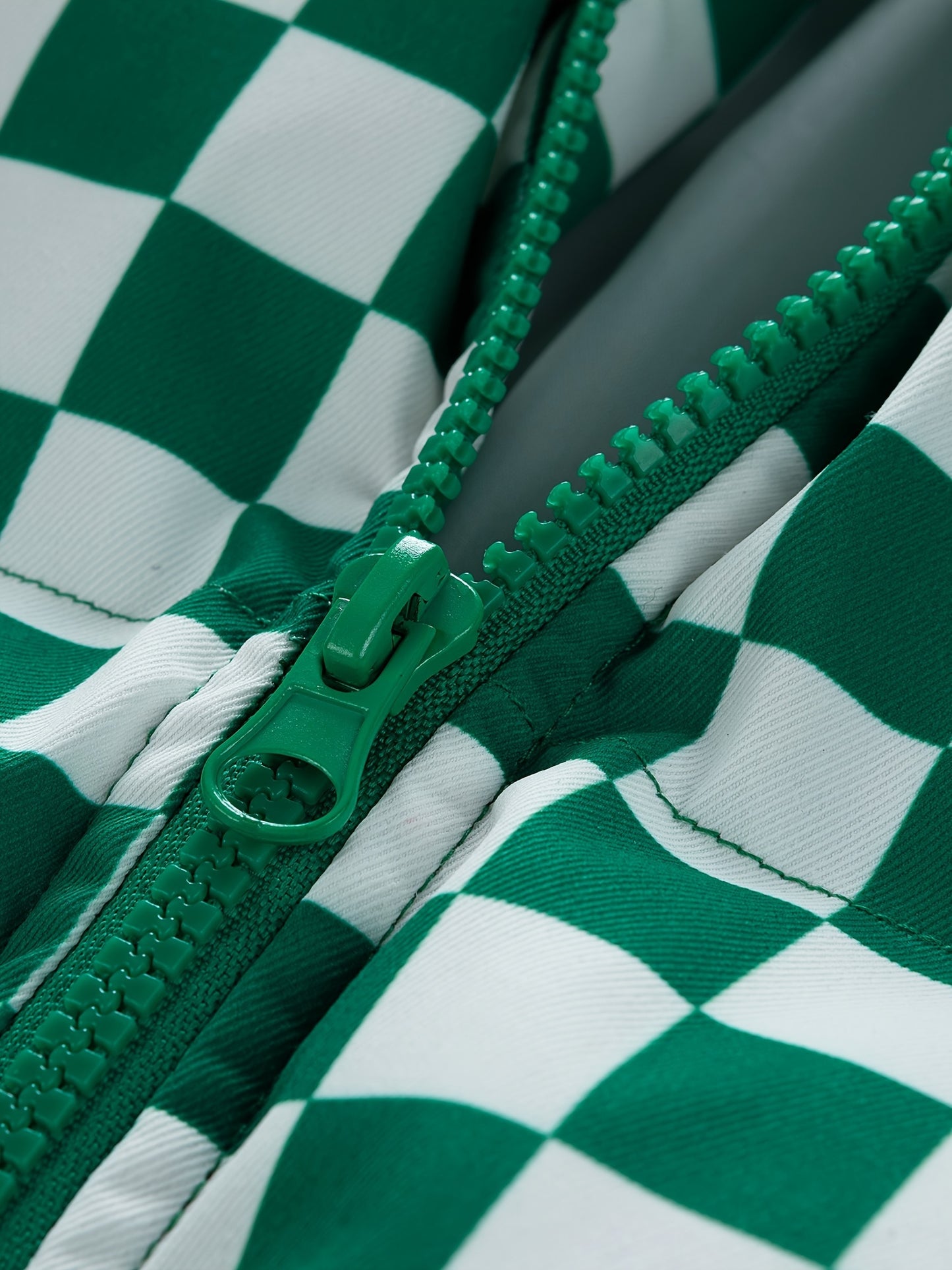 Chaqueta de invierno acolchada para hombre, verde y blanca, con diseño de cuadros, gruesa y aislada, con cuello alto