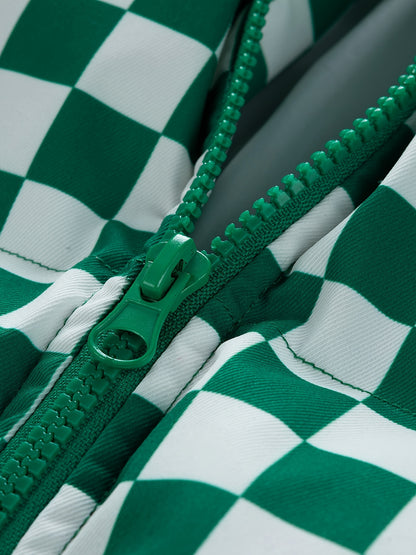 Chaqueta de invierno acolchada para hombre, verde y blanca, con diseño de cuadros, gruesa y aislada, con cuello alto