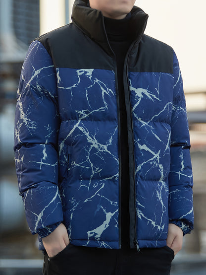 Chaqueta de Invierno para Hombre Resistente al Frío con Cremallera Completa, Cuello Alto y Patrón a Rayas - Abrigo Grueso y Cálido