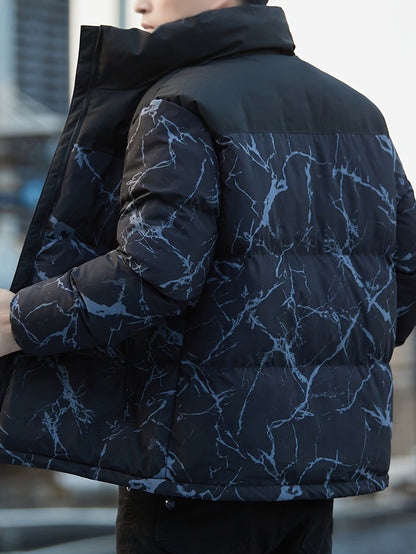 Chaqueta de Invierno para Hombre Resistente al Frío con Cremallera Completa, Cuello Alto y Patrón a Rayas - Abrigo Grueso y Cálido